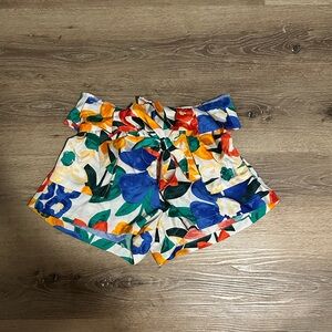 TCEC Multicolor Floral Paper Bag Shorts